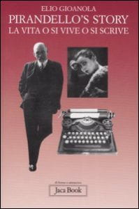 copertina di libro: Pirandello sulla sinistra, a destra macchina da scrivere e foto di donna