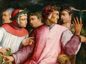 Dipinto di Dante tra quattro uomini