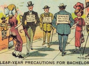 Vignetta umoristica irlandese che si intitola «Leap Day Precautions for Bachelors"