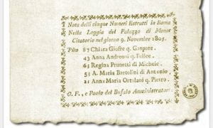 Nota con numeri estratti a Roma il 9 novembre 1805