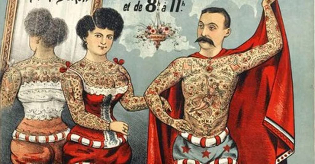 disegno di una donna e un uomo tatuati